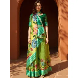 Anouk Rustic Floral Printed Zari Organza Saree With Unstitched Blouse-picture-35