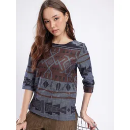 Anouk Rustic Geometric Print Pure Cotton Top-picture-36