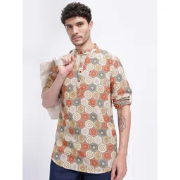 Anouk Rustic Geometric Print Roll Up Sleeves Kurta-picture-38