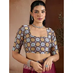 Anouk Rustic Geometric Printed Banarasi Saree image 2