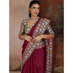 Anouk Rustic Geometric Printed Banarasi Saree image 1