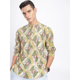 Anouk Rustic Geometric Printed Band Collar Kurta-picture-37