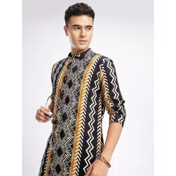 Anouk Rustic Geometric Printed Band Collar Kurta-picture-31