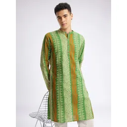 Anouk Rustic Geometric Printed Band Collar Straight Kurta-picture-11