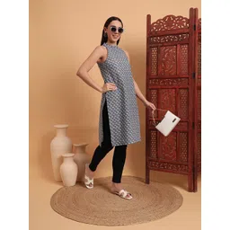 Anouk Rustic Geometric Printed Halter Neck Pure Cotton Straight Kurta-picture-14