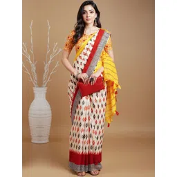 Anouk Rustic Geometric Printed Ikat Saree with Matching Blouse-picture-13
