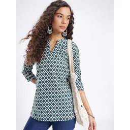 Anouk Rustic Geometric Printed Mandarin Collar Kurti-picture-22