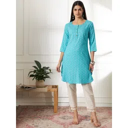 Anouk Rustic Geometric Printed Round Neck Three-Quarter Sleeves Regular Straight Kurta-picture-28