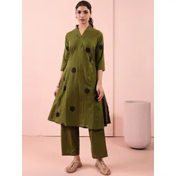 Anouk Rustic Geometric Printed V-Neck Pure Cotton A-Line Kurta With Palazzos-picture-13