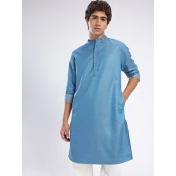 Anouk Rustic Geometric Woven Design Band Collar Straight Kurta-picture-13