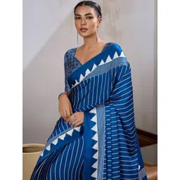 Anouk Rustic Printed Striped Satin Leheriya Saree-picture-22