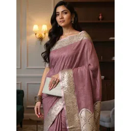 Anouk Rustic Solid Shimmer Woven Design Zari Border Banarasi Saree-picture-19