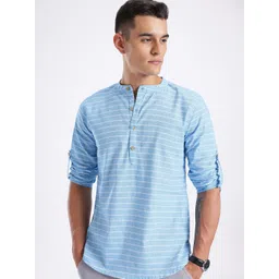 Anouk Rustic Striped Band Collar Sleeves Roll-Up Sleeves Kurta-picture-28