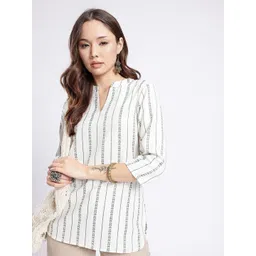 Anouk Rustic Striped Embroidered Mandarin Collar Kurti-picture-17