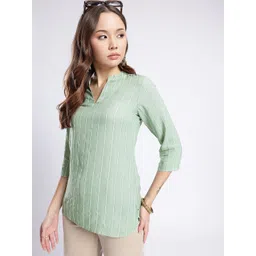 Anouk Rustic Striped Embroidered Mandarin Collar Kurti-picture-21