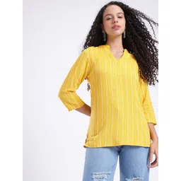 Anouk Rustic Striped Embroidered Mandarin Collar Kurti-picture-18