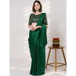 Anouk Rustic Striped No Border Satin Saree with Matching Blouse-picture-23