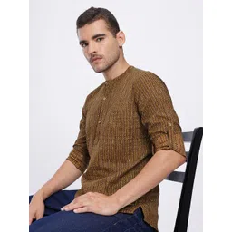 Anouk Rustic Striped Pure Cotton Band Collar Roll-Up Sleeves Straight Kurta-picture-10