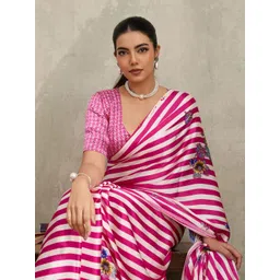 Anouk Rustic Striped Satin Leheriya Saree With Blouse Piece-picture-18