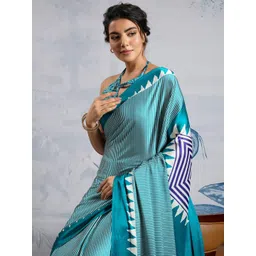 Anouk Rustic Striped Satin Silk Saree With Unstitched Blouse-picture-19