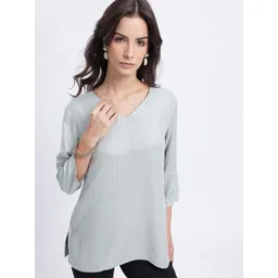 Anouk Rustic Striped Woven Design V-Neck Straight Kurti-picture-25