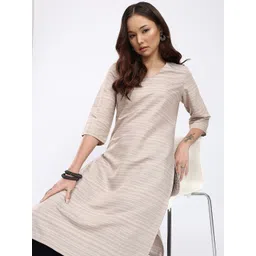 Anouk Rustic V-Neck Horizontal Striped Straight Kurta-picture-41