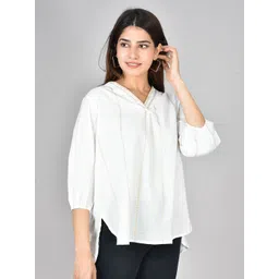 Anouk Rustic Vertical Stripes Embroidered Cotton High Low Top-picture-39