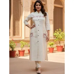 Anouk Rustic Women Ethnic Motifs Embroidered Regular Thread Work Pure Cotton Kurta with Trousers-picture-22