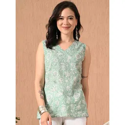 Anouk Rustic Women Floral Printed V-Neck Pure Cotton Short Kurti-picture-36