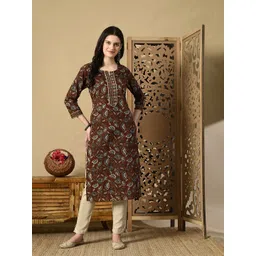 Anouk Rustic Women Floral Printed Zari Cotton Kurta image 1