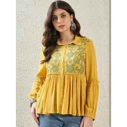 Anouk Rustic Women Geometric Embroidered Bishop Sleeves Ethnic Top-picture-14