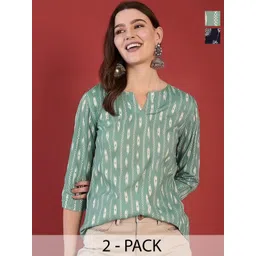 Anouk Rustic Women Pack of 2 Ethnic Motifs Printed V-Neck Straight Kurti-picture-29