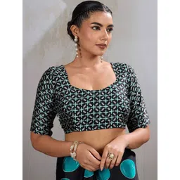 Anouk Rustic Women Printed Polka Dot Satin Banarasi Saree image 4