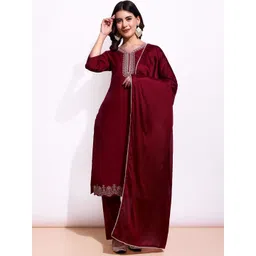 Anouk Rustic Women Solid Embroidered Silk Kurta with Trousers & Dupatta-picture-13