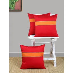 ANS Red & Orange Set of 3 Striped Square Cushion Covers-picture-35