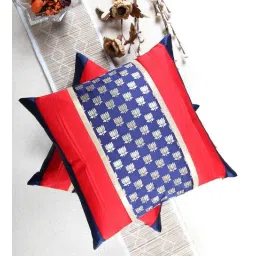 Blue Brocade Textured 16 x 16 Inches Cushion Cover By (Set Of 2) By ANS-picture-29