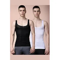 anshi Compression Shirt Men Slimming Undershirt Body Shaper Vest, Gynecomastia Compression Tank Top for Men Tummy Control - Black & White - Large-picture-48