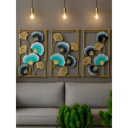 ANSHIKA INTERNATIONAL 3Pcs Blue & Black Handcrafted Nature Inspired Leaf Wall Frames-picture-37