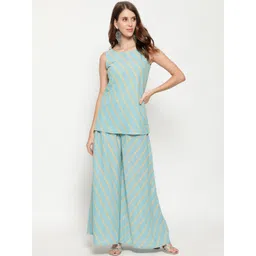 antaran Women Blue & Yellow Striped Pure Cotton Top With Palazzos-picture-39