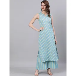 antaran Women Blue Striped straight Pure Cotton Kurta with Palazzo-picture-23