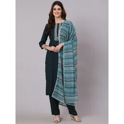 antaran Women Blue Thread Work Kurta with Trousers & With Dupatta-picture-24