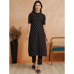 antaran Women Ethnic Motifs Printed Regular Pure Cotton Kurta with Trousers-picture-30