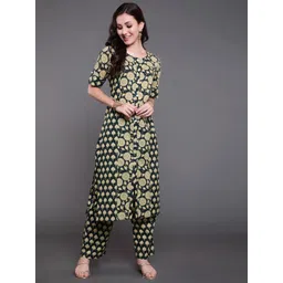antaran Women Green Floral Printed Pure Cotton Kurta with Palazzos-picture-11