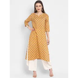 antaran Women Mustard Yellow & Pink Ethnic Motifs Printed Kurta-picture-35
