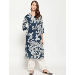 antaran Women Navy Blue Ethnic Motifs Printed Regular Pure Cotton Kurta with Salwar-picture-19
