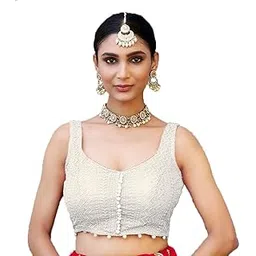 anthari designer Women's Readymade Fancy Potli Pattern Blouse Embroidery Lucknowi Work Sequence Work Indian Ethnic Designer Sleeveless Blouse Sweetheart Neck Blouse Women Saree Lehenga Choli-picture-52