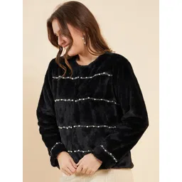 Antheaa Black Embellsihed Fur Self Design Collarless Tailored Jacket-picture-37