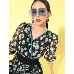 Antheaa Black Floral Chiffon Dress-picture-23