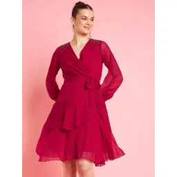 Antheaa Embellished Bell Sleeve Layered Chiffon Fit & Flare Party Dress-picture-38