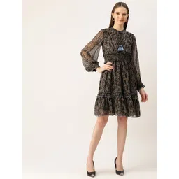 Antheaa Floral Tie-Up Neck Chiffon A-Line Dress-picture-13